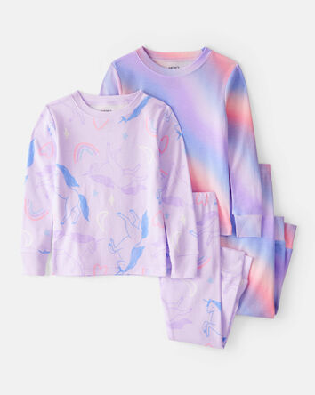 Toddler Girl Unicorn Print 100% Cotton Long-Sleeve 4-Piece pyjamas - Purple, 