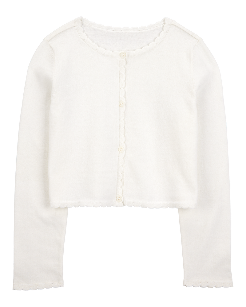 Kid Wave Trim Cardigan Sweater - Ivory, image 1 of 3 slides
