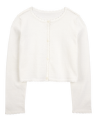 Kid Wave Trim Cardigan Sweater - Ivory, image 1 of 3 slides