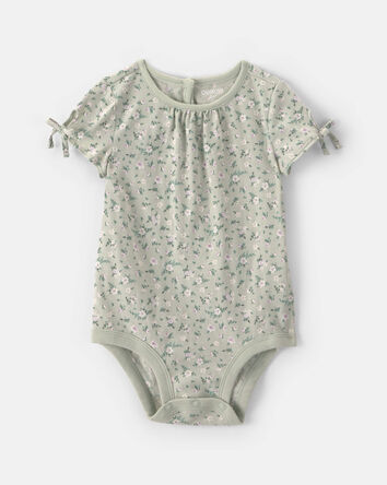 Baby Girl Floral Short-Sleeve Bodysuit - Green, 