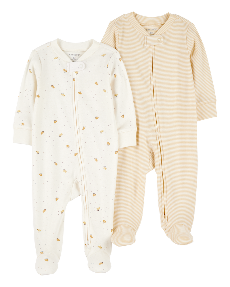 Baby 2-Pack Striped Duck Print 2-Way Zip Cotton Sleeper Pyjamas, image 1 of 6 slides
