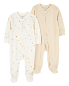Baby 2-Pack Striped Duck Print 2-Way Zip Cotton Sleeper Pyjamas, image 1 of 6 slides