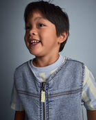 Toddler Boy Zip-Up Denim Vest with Pockets in Avenue Wash - Blue, image 3 of 5 slides