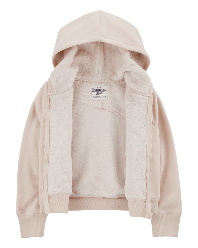 Kid Fleece-Lined Zip-Up Jacket - Tan, image 2 of 4 slides