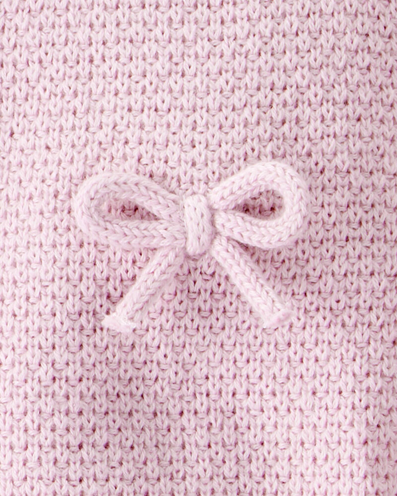 Baby Girl 2-Piece Organic Cotton Bow Knit Sweater & Pant Set, image 3 of 3 slides