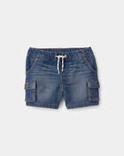 Baby Boy Denim Drawstring Cargo Shorts - Dark Wash, image 1 of 5 slides