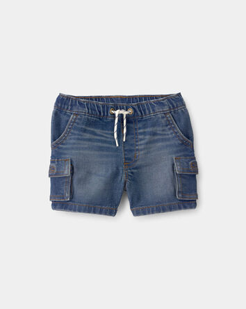 Baby Boy Denim Drawstring Cargo Shorts - Dark Wash, 
