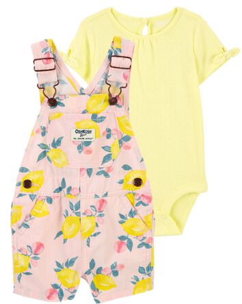 Baby 2-Piece Pointelle Bodysuit & Lemon Print Shortalls Set, 