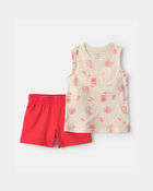 Toddler Boy 2-Piece Snack Time Top & Short Set - Cream/Red, image 1 of 3 slides
