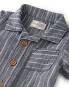 Baby Gauze Short-Sleeve Romper in Navy, image 2 of 4 slides