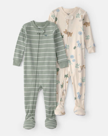 B&eacute;b&eacute; - Ensemble de pyjama 1 pi&egrave;ce Ajust&eacute; Rayures Dinosaure - Vert/Cr&egrave;me, 