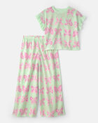 Girls Butterfly Loose Fit 2-Piece Pajama Set - Green, image 1 of 3 slides