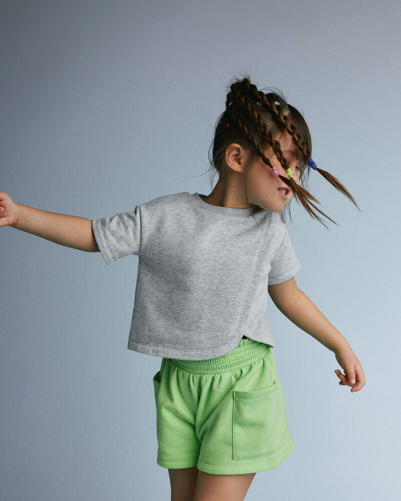 Toddler Girl French Terry Dolphin-Hem Top - Heather Grey, image 1 of 5 slides