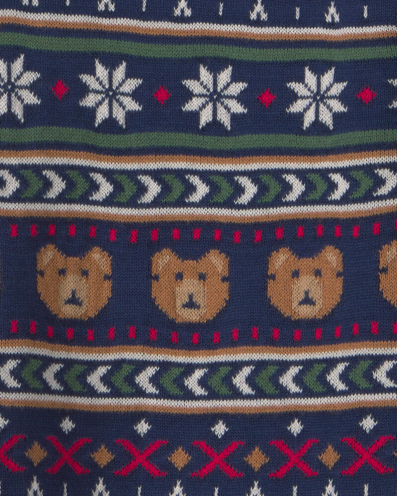 Boys Bear Fair Isle Sweater - Navy Blue, image 2 of 3 slides