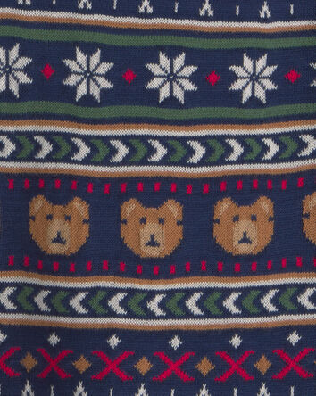 Boys Bear Fair Isle Sweater - Navy Blue, 