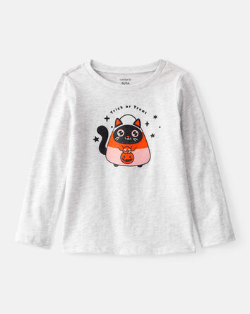 Tout-petit fille - T-shirt à manches longues à imprimé de chat d’Halloween – Gris, 