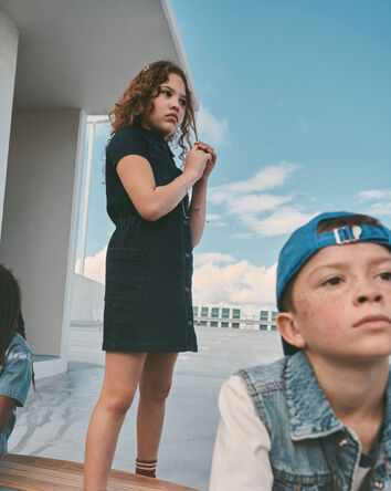 Girls Denim Button-Up Utility Dress - Dark Wash, 