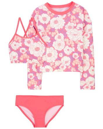 
3-Piece Floral Print Rashguard Swimsuit Set
, 