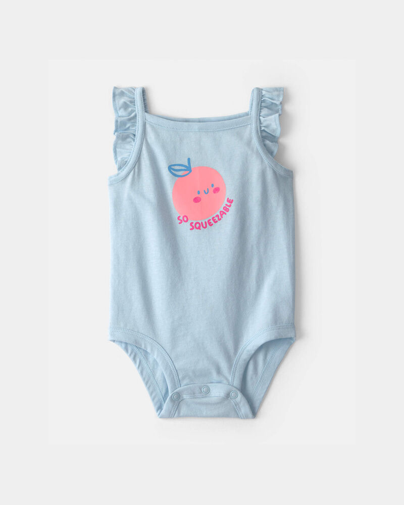 Baby Girl 'So Squeezable' Sleeveless Graphic Bodysuit - Blue, image 1 of 3 slides