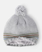 Baby Boy Striped Pom Winter Hat - Grey, image 2 of 3 slides