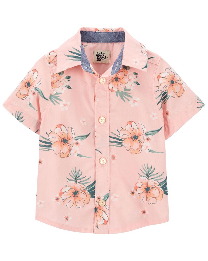 Tropical Floral Print Button-Front Shirt, image 1 of 3 slides