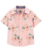 Tropical Floral Print Button-Front Shirt, image 1 of 3 slides