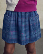 Girls Plaid Denim Skirt - Dark Wash, image 2 of 4 slides