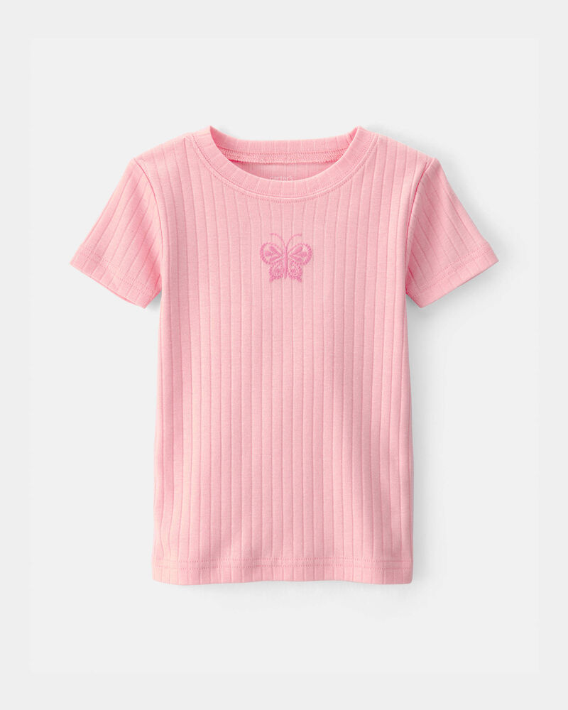 Toddler Girl Butterfly Rib Snug Fit 2-Piece Pyjama Set - Pink, image 2 of 5 slides