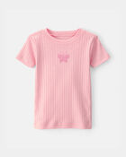 Toddler Girl Butterfly Rib Snug Fit 2-Piece Pyjama Set - Pink, image 2 of 5 slides