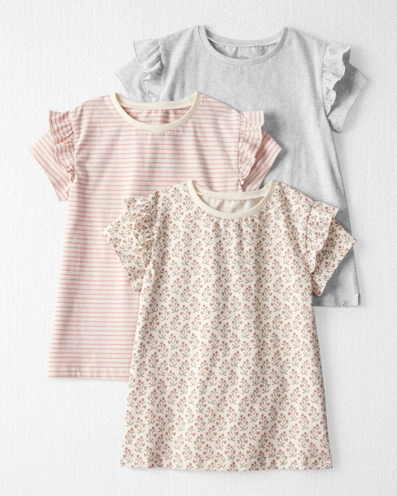 Kid 3-Pack Organic Cotton Flutter Sleeve Tees, image 1 of 6 slides