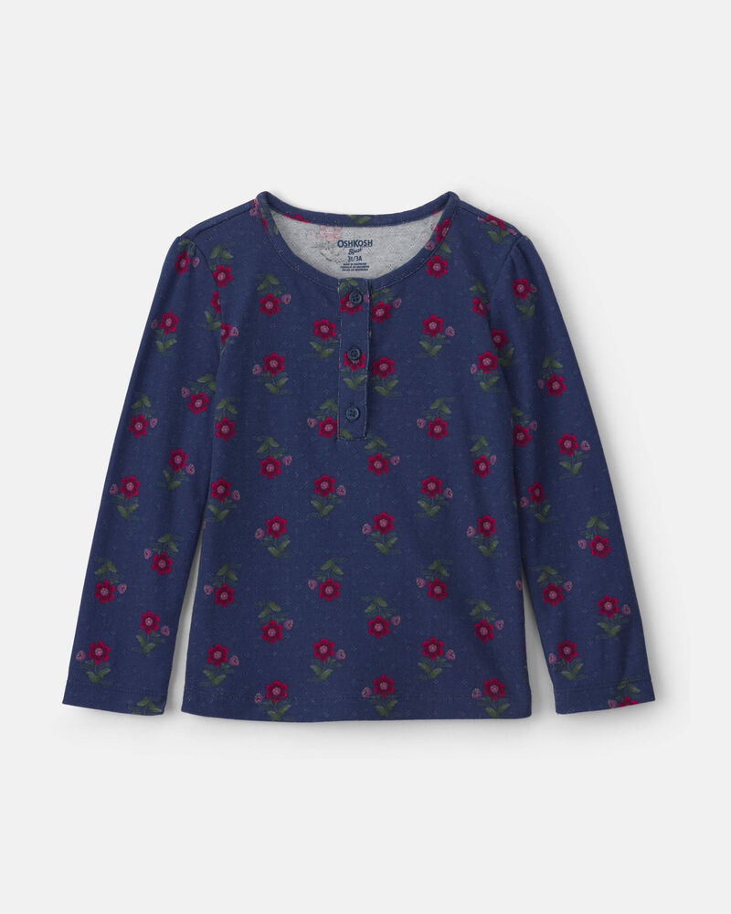 Toute-petit fille - Haut manches longues &agrave; motif floral - Bleu marine, image 1 sur 2 diapositives