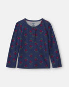 Toute-petit fille - Haut manches longues &agrave; motif floral - Bleu marine, image 1 sur 2 diapositives