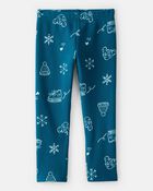 Tout-petit fille - Legging extensible facile &agrave; enfiler &agrave; imprim&eacute; d&rsquo;hiver &ndash; Bleu, image 1 sur 4 diapositives