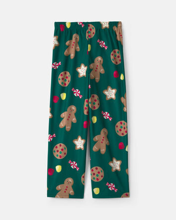 Kids Christmas Gingerbread Fleece Loose Fit Pyjama Bottoms - Green, 
