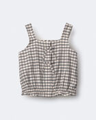 Tout-petit fille - Haut p&eacute;plum &agrave; n&oelig;uds en guingan - Cr&egrave;me/Gris, image 2 sur 6 diapositives