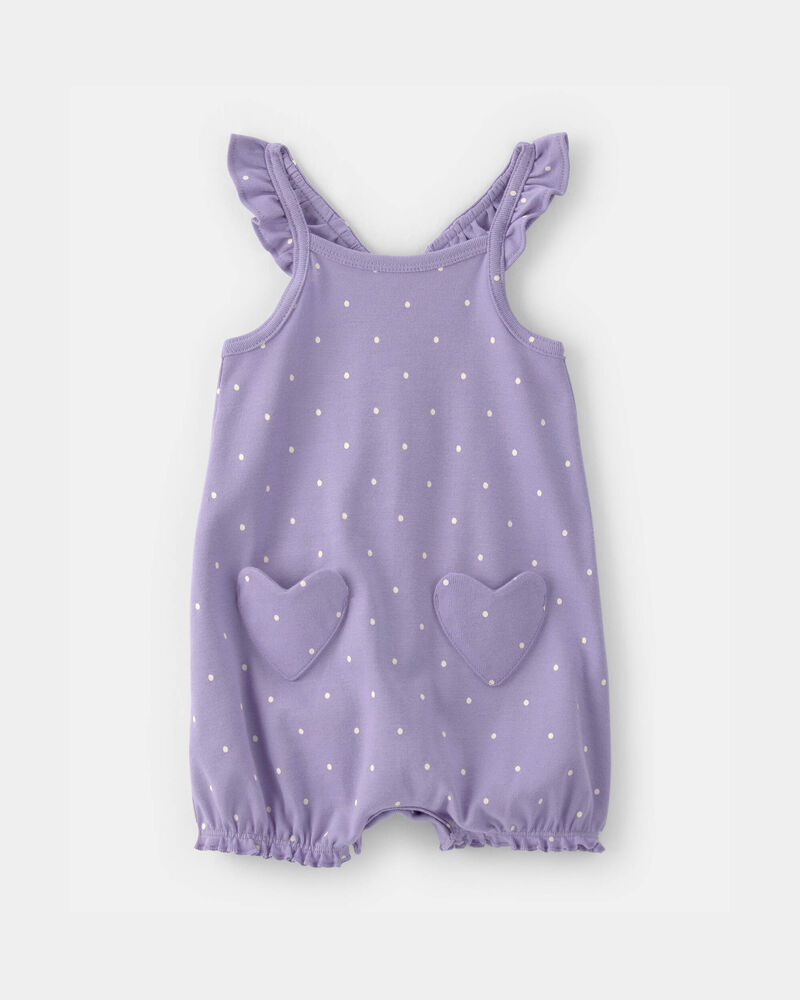 Baby Girl Polka Dots Sleeveless Romper - Purple, image 1 of 3 slides