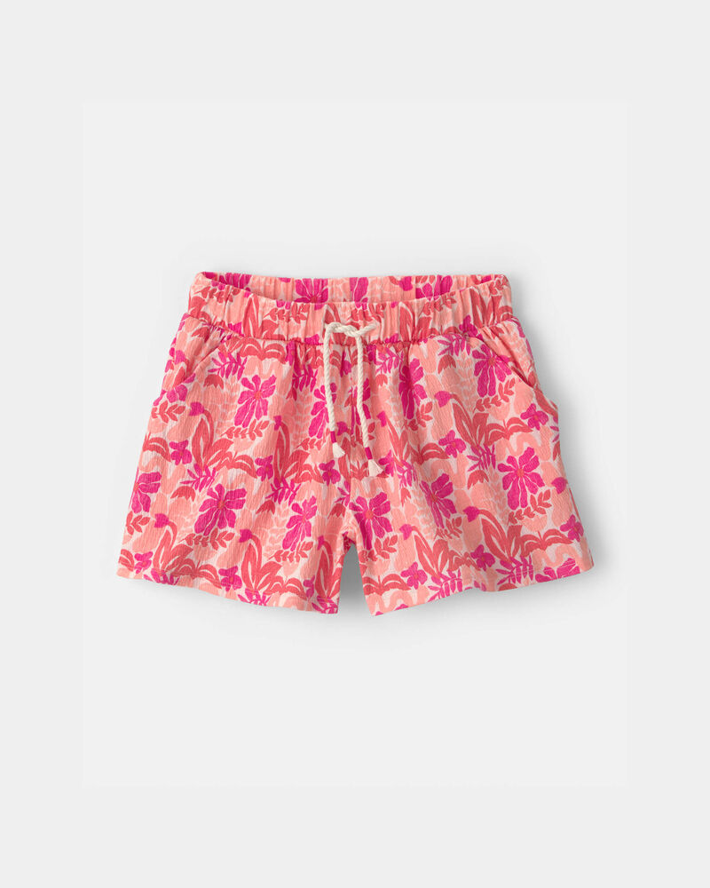 Girls Tropical Floral Gauze Shorts - Pink, image 1 of 4 slides
