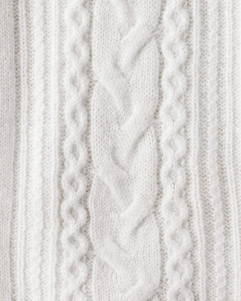 Girls Cable Knit Long-Sleeve Dress - Ivory, image 3 of 4 slides