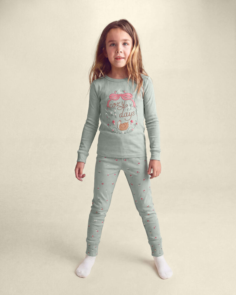 Filles - Pyjama ajust&eacute; 4 pi&egrave;ces en 100 % coton &agrave; motif poulet campagnard - Bleu/Cr&egrave;me, image 6 sur 6 diapositives