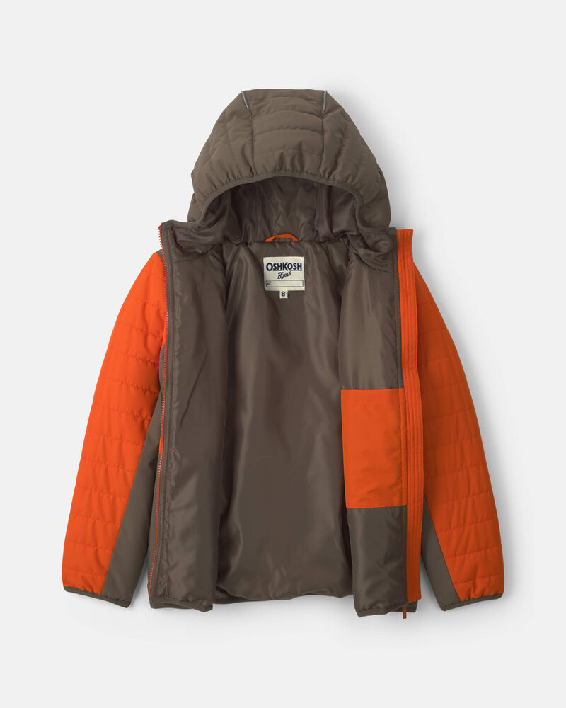 Boys Quilted Mid Weight Jacket- Orange, image 2 of 3 slides