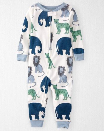 Baby Organic Cotton 1-Piece Pyjamas in Wildlife Print, 