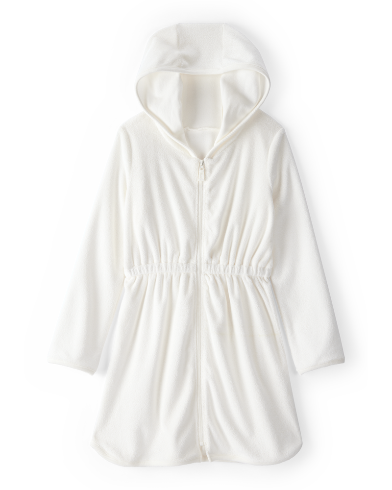 Girls Hooded Terry Cloth Swim Cover-Up Dress - White, image 1 of 3 slides