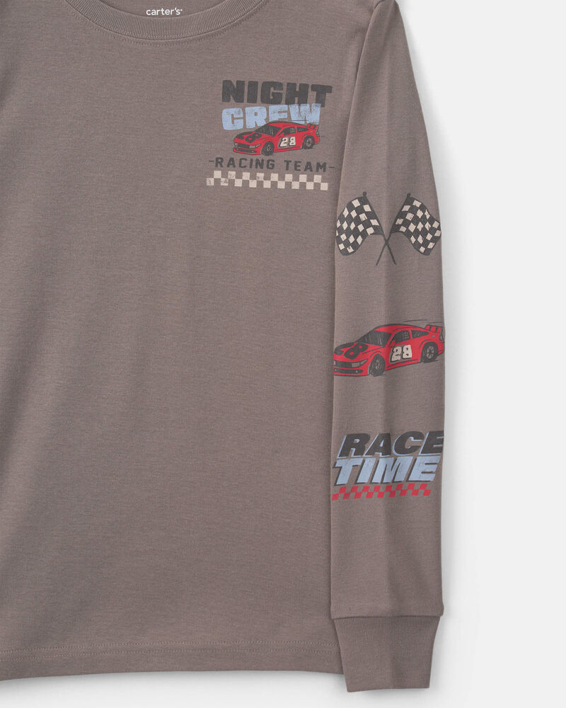 Gar&ccedil;ons - Pyjama 4 pi&egrave;ces en 100&nbsp;% coton &agrave; imprim&eacute; de voitures de course &ndash; Gris/Kaki, image 6 sur 6 diapositives