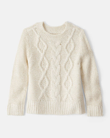 Toddler Girl Metallic Cable Knit Long-Sleeve Sweater - Ivory, 