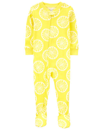 Pyjama 1 pièce à pieds en coton ajusté à motifs de citrons, 