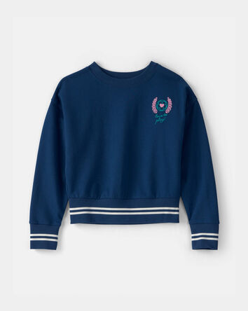 Girls French Terry Pullover Sweatshirt - Blue, 