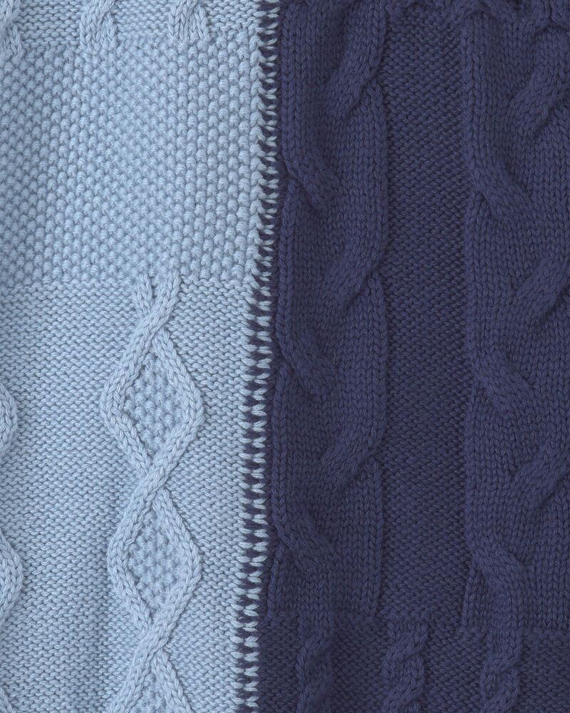 Boys Cable Knit Fair Isle Baggy Sweater - Navy Blue/Light Blue, image 2 of 3 slides