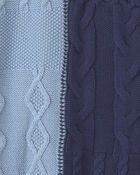 Boys Cable Knit Fair Isle Baggy Sweater - Navy Blue/Light Blue, image 2 of 3 slides