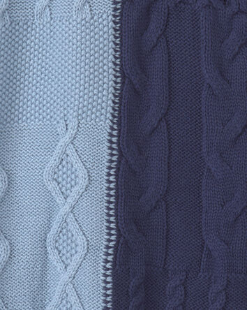 Boys Cable Knit Fair Isle Baggy Sweater - Navy Blue/Light Blue, 