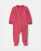 Baby Boy Firetruck Striped 100% Cotton 2-Way Zip Sleeper - Red, image 1 of 4 slides